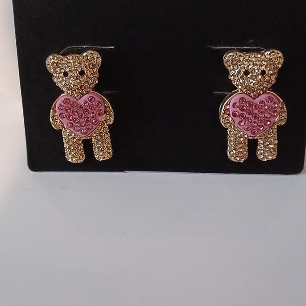 BEAR & HEART CRYSTAL EARRINGS